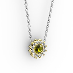Peridot ve pırlanta 18 ayar altın kolye (0.1056 karat, 40 cm beyaz altın rolo zincir)