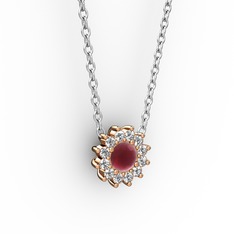 Kök yakut ve pırlanta 8 ayar rose altın kolye (0.1056 karat, 40 cm beyaz altın rolo zincir)