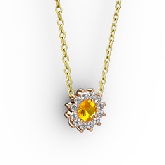 Sitrin ve pırlanta 14 ayar rose altın kolye (0.1056 karat, 40 cm altın rolo zincir)
