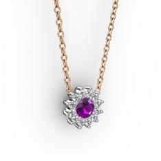 Ametist ve pırlanta 18 ayar beyaz altın kolye (0.1056 karat, 40 cm rose altın rolo zincir)