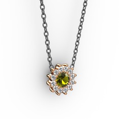 Pırlanta Çiçek Kolye - Peridot ve pırlanta 8 ayar rose altın kolye (0.1056 karat, 40 cm gümüş rolo zincir) #1gdn1ji