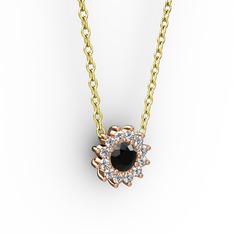 Siyah zirkon ve pırlanta 14 ayar rose altın kolye (0.1056 karat, 40 cm altın rolo zincir)