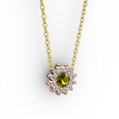 Peridot ve pırlanta 14 ayar rose altın kolye (0.1056 karat, 40 cm altın rolo zincir)