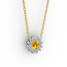 Pırlanta Çiçek Kolye - Sitrin ve pırlanta 8 ayar beyaz altın kolye (0.1056 karat, 40 cm gümüş rolo zincir) #1mzptsk