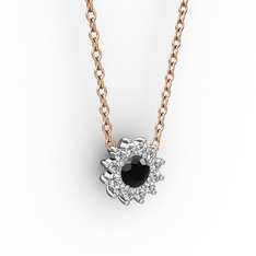 Pırlanta Çiçek Kolye - Siyah zirkon ve pırlanta 925 ayar gümüş kolye (0.1056 karat, 40 cm rose altın rolo zincir) #1nn6gj3