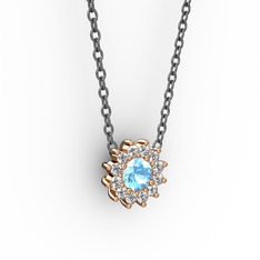 Akuamarin ve pırlanta 18 ayar rose altın kolye (0.1056 karat, 40 cm gümüş rolo zincir)