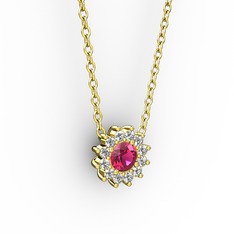 Pırlanta Çiçek Kolye - Rodolit garnet ve pırlanta 8 ayar altın kolye (0.1056 karat, 40 cm gümüş rolo zincir) #1os89r5