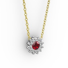 Garnet ve pırlanta 8 ayar beyaz altın kolye (0.1056 karat, 40 cm altın rolo zincir)