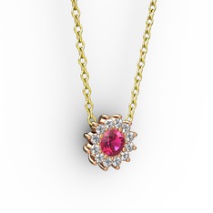 Pırlanta Çiçek Kolye - Rodolit garnet ve pırlanta 14 ayar rose altın kolye (0.1056 karat, 40 cm altın rolo zincir) #1vqbolb