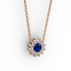 Lab safir ve pırlanta 18 ayar rose altın kolye (0.1056 karat, 40 cm gümüş rolo zincir)