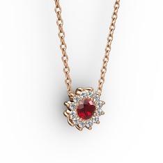 Pırlanta Çiçek Kolye - Garnet ve pırlanta 18 ayar rose altın kolye (0.1056 karat, 40 cm rose altın rolo zincir) #1ygc5sh