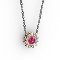 Pırlanta Çiçek Kolye - Rodolit garnet ve pırlanta 925 ayar rose altın kaplama gümüş kolye (0.1056 karat, 40 cm gümüş rolo zincir) #2adbh0