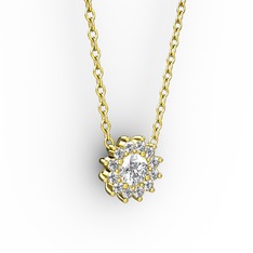 Pırlanta Çiçek Kolye - Swarovski ve pırlanta 18 ayar altın kolye (0.1056 karat, 40 cm altın rolo zincir) #2doctp