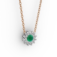 Pırlanta Çiçek Kolye - Kök zümrüt ve pırlanta 8 ayar beyaz altın kolye (0.1056 karat, 40 cm rose altın rolo zincir) #44wkcj