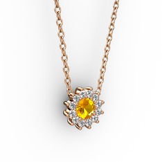 Pırlanta Çiçek Kolye - Sitrin ve pırlanta 925 ayar rose altın kaplama gümüş kolye (0.1056 karat, 40 cm gümüş rolo zincir) #53x8bb