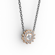 Beyaz zirkon ve pırlanta 18 ayar rose altın kolye (0.1056 karat, 40 cm gümüş rolo zincir)