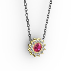 Pırlanta Çiçek Kolye - Rodolit garnet ve pırlanta 925 ayar altın kaplama gümüş kolye (0.1056 karat, 40 cm gümüş rolo zincir) #8vml9j