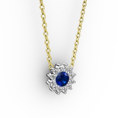 Lab safir ve pırlanta 925 ayar gümüş kolye (0.1056 karat, 40 cm gümüş rolo zincir)