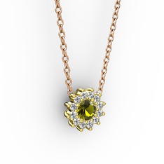 Pırlanta Çiçek Kolye - Peridot ve pırlanta 925 ayar altın kaplama gümüş kolye (0.1056 karat, 40 cm rose altın rolo zincir) #aghipl