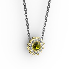 Peridot ve pırlanta 14 ayar altın kolye (0.1056 karat, 40 cm gümüş rolo zincir)
