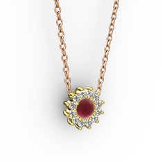 Pırlanta Çiçek Kolye - Kök yakut ve pırlanta 8 ayar altın kolye (0.1056 karat, 40 cm rose altın rolo zincir) #b9rdma