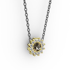 Pırlanta Çiçek Kolye - Dumanlı kuvars ve pırlanta 14 ayar altın kolye (0.1056 karat, 40 cm gümüş rolo zincir) #bnmu5s