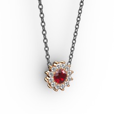 Garnet ve pırlanta 18 ayar rose altın kolye (0.1056 karat, 40 cm gümüş rolo zincir)