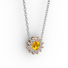 Sitrin ve pırlanta 18 ayar rose altın kolye (0.1056 karat, 40 cm beyaz altın rolo zincir)