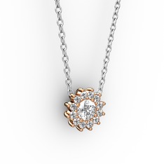 Pırlanta Çiçek Kolye - Swarovski ve pırlanta 14 ayar rose altın kolye (0.1056 karat, 40 cm gümüş rolo zincir) #dooizs