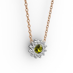Pırlanta Çiçek Kolye - Peridot ve pırlanta 18 ayar beyaz altın kolye (0.1056 karat, 40 cm rose altın rolo zincir) #f9do2l