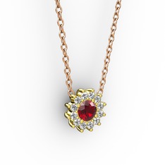 Pırlanta Çiçek Kolye - Garnet ve pırlanta 8 ayar altın kolye (0.1056 karat, 40 cm rose altın rolo zincir) #fr735q