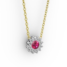 Rodolit garnet ve pırlanta 14 ayar beyaz altın kolye (0.1056 karat, 40 cm altın rolo zincir)