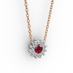 Pırlanta Çiçek Kolye - Garnet ve pırlanta 14 ayar beyaz altın kolye (0.1056 karat, 40 cm rose altın rolo zincir) #hnqr3b