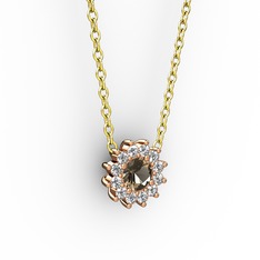 Dumanlı kuvars ve pırlanta 14 ayar rose altın kolye (0.1056 karat, 40 cm altın rolo zincir)