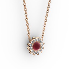 Pırlanta Çiçek Kolye - Kök yakut ve pırlanta 14 ayar rose altın kolye (0.1056 karat, 40 cm rose altın rolo zincir) #lc2tw8