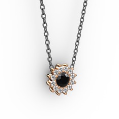 Pırlanta Çiçek Kolye - Siyah zirkon ve pırlanta 18 ayar rose altın kolye (0.1056 karat, 40 cm gümüş rolo zincir) #ljb1zq