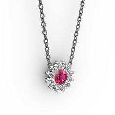 Rodolit garnet ve pırlanta 18 ayar beyaz altın kolye (0.1056 karat, 40 cm gümüş rolo zincir)