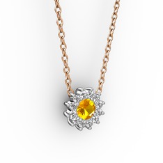 Sitrin ve pırlanta 14 ayar beyaz altın kolye (0.1056 karat, 40 cm rose altın rolo zincir)