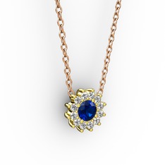 Lab safir ve pırlanta 18 ayar altın kolye (0.1056 karat, 40 cm rose altın rolo zincir)