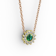 Yeşil kuvars ve pırlanta 8 ayar altın kolye (0.1056 karat, 40 cm rose altın rolo zincir)