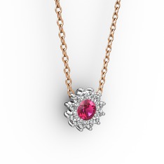 Pırlanta Çiçek Kolye - Rodolit garnet ve pırlanta 8 ayar beyaz altın kolye (0.1056 karat, 40 cm rose altın rolo zincir) #pdtome