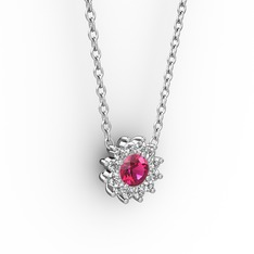 Pırlanta Çiçek Kolye - Rodolit garnet ve pırlanta 8 ayar beyaz altın kolye (0.1056 karat, 40 cm beyaz altın rolo zincir) #qatl6p