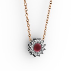 Pırlanta Çiçek Kolye - Kök yakut ve pırlanta 925 ayar siyah rodyum kaplama gümüş kolye (0.1056 karat, 40 cm rose altın rolo zincir) #qiuy3o