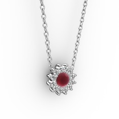 Pırlanta Çiçek Kolye - Kök yakut ve pırlanta 18 ayar beyaz altın kolye (0.1056 karat, 40 cm beyaz altın rolo zincir) #qs6bh8