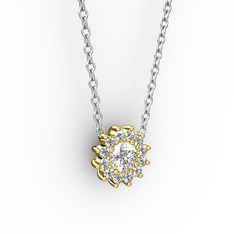 Pırlanta Çiçek Kolye - Swarovski ve pırlanta 14 ayar altın kolye (0.1056 karat, 40 cm beyaz altın rolo zincir) #r7kai3