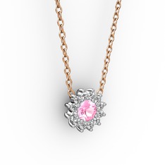 Pembe kuvars ve pırlanta 925 ayar gümüş kolye (0.1056 karat, 40 cm rose altın rolo zincir)