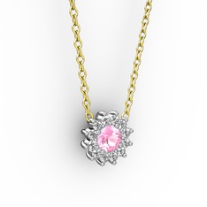 Pırlanta Çiçek Kolye - Pembe kuvars ve pırlanta 925 ayar gümüş kolye (0.1056 karat, 40 cm altın rolo zincir) #t7f3ge