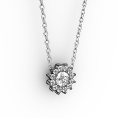 Pırlanta Çiçek Kolye - Swarovski ve pırlanta 925 ayar siyah rodyum kaplama gümüş kolye (0.1056 karat, 40 cm beyaz altın rolo zincir) #t8jqw0