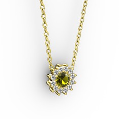 Pırlanta Çiçek Kolye - Peridot ve pırlanta 925 ayar altın kaplama gümüş kolye (0.1056 karat, 40 cm altın rolo zincir) #valnu1