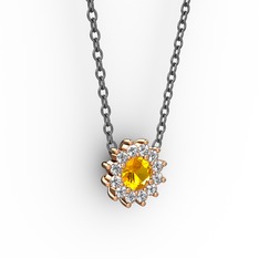 Sitrin ve pırlanta 18 ayar rose altın kolye (0.1056 karat, 40 cm gümüş rolo zincir)
